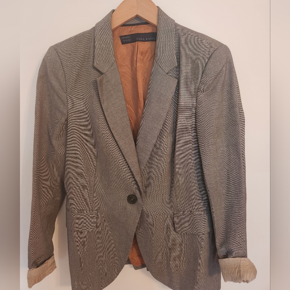 Zara Basic Cotton Grey Blazer with Liner Size Medium US